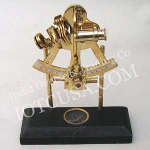   HANDCRAFTED BRASS SEXTANT ON A HARDWOOD COMPASS BASE
