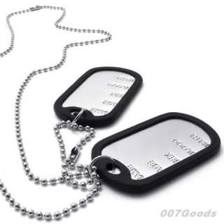 Black Silver Tone Army Style Cool 2 Name Dog Tag Mens Pendant 