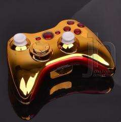   XBOX 360 CHROME GOLD AND RED WIRELESS CONTROLLER SHELL CASE MOD  