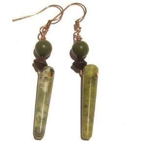  Serpentine Earrings 06 Crystal Green Fang Orb Copper Stone 