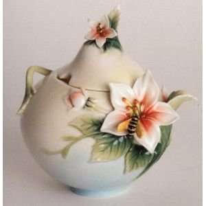   Porcelain Bee & Apple Blossom flower Design Sugar Jar