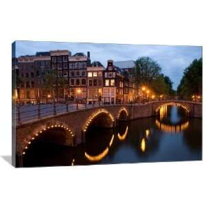 Amsterdam Bridge at Night   Gallery Wrapped Canvas   Museum Quality 