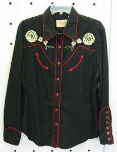 SCULLY WESTERN FLORAL COWGIRL SHIRT TOP BLACK LARGE L  