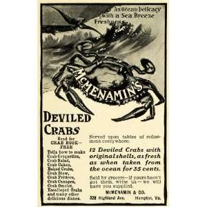  1902 Ad McMenamins Deviled Crabs Ocean Delicacy Shell Fish 