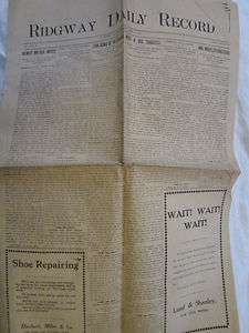 VTG. THE RIDGEWAY DAILY RECORD JUNE15, 1910   RIDGEWAY, PA  