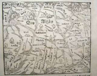 1552 Münster Map SWABIA GERMANY Allgäu Schwaben Scarce  