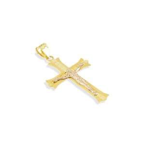 14k Rose Yellow Gold Jesus Roman Crucifix Cross Pendant 