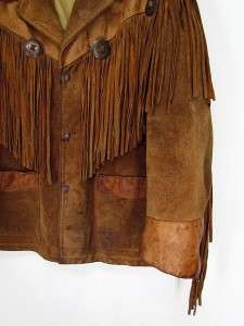 VINTAGE Brown Cowboy SCHOTT Suede Leather Coat WESTERN FRINGE Rancher 