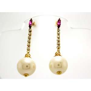   Pink Tourmaline Stone and Cultured Pearl Ball Drop Earrings Jewelry