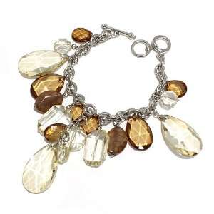  Fashion Link Bracelet ; 9L; Silver Metal; Brown and Topaz 