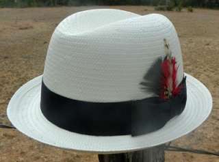 Ivory GODFATHER Straw HOMBURG Fedora Gangster Dress Hat  