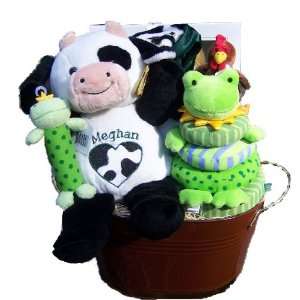  Personalized Farm Baby Gift Basket   The Cow Basket Baby