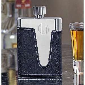  Personalized Black Leather Flask
