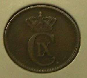 DENMARK 1875 2 ORE Crowned CIX Monogram  