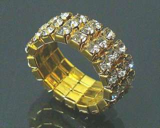 Wholesale 12Pcs 3Rows Stretchy Crystal Rhinestone Rings  