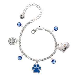   Royal Blue Paw Love & Luck Charm Bracelet with Sapphire Sw Jewelry
