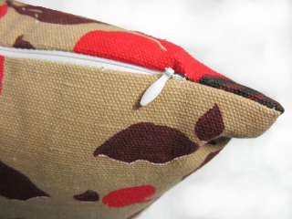   Brown Red Flower Linen Cushion/Pillow/Throw Cover*Custom Size*  