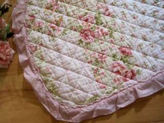 Pretty Pink Rose Patch Cotton Quilted Chair Pad Mat  