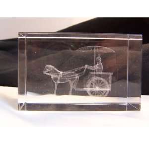  Laser Art Crystal with Horse and Buggy 