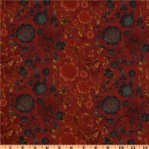  44 Wide Coffee Cat Cafe Floral Red Fabric By The Yard 
