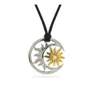  Sterling Silver Golden Sun and Moon Necklace Jewelry