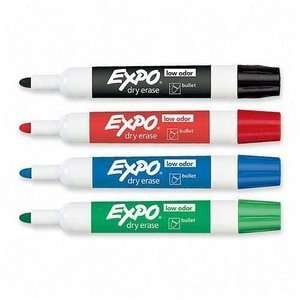 EXPO 82074   Low Odor Dry Erase Markers, Bullet Tip, Assorted, 4/Set 
