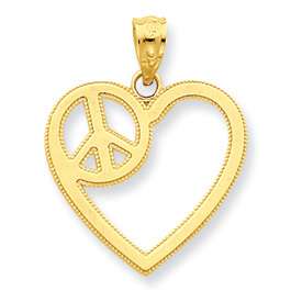 New 14k Yellow Gold Heart w/ Peace Sign Symbol Pendant  