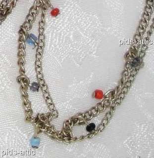 Dainty Vintage 40 Long Double Strand Necklace with Tiny Colored Glass 