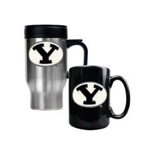  BYU Cougars Logo Travel Mug and Ceramic Mug Set Sports 