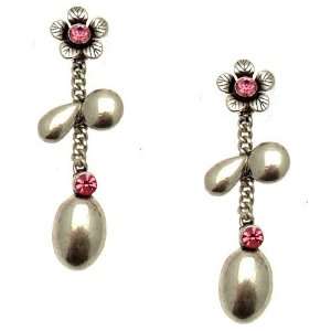 Acosta Jewellery   Silver Coloured with Pink Crystal   Antique Floral 