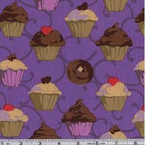  45 Wide Cupcakes Purple Fabric By The Yard Arts, Crafts 
