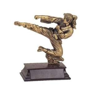  5.5 inch Small Brass Female Karate High Kick Figurine 