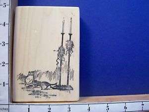 CATS CANDLESTICK HOLDERS CANDLES rubber stamp 15A  