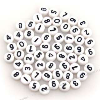 1000 White Mixed Arabic Numbers Round Bead 110448  
