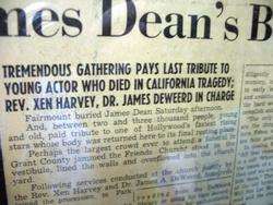   original newspaper FAIRMOUNT BURIES JAMES DEAN BODY / hollywood actor