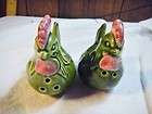 Pair of Ceramic Green & Pink Chicken Rooster Vintage Sa