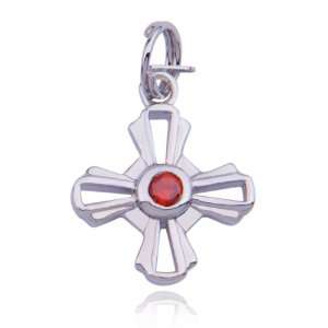  Sterling Silver Garnet Cubic Zirconia Cross Charm Jewelry