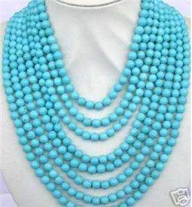 8Rows rondes 6 mm blue turquoise necklace 17 24  