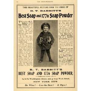 1898 Ad Babbitt Soap Powder Boy Puppy Art Health Child   Original 