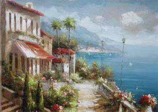 36x48 Mediterranean Art Oil Painting Italian Sea Coast  