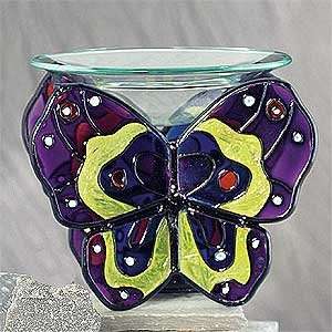   Stain Butterfly Purple Design Glass Base Oil Burner