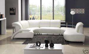 ROCCO Modern White Italian Leather Sectional Sofa Set  