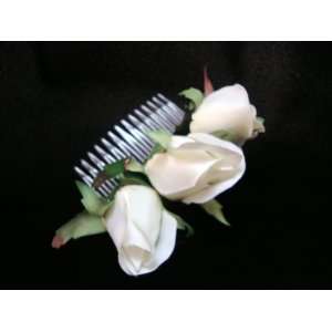  White Rose Bud Hair Comb 