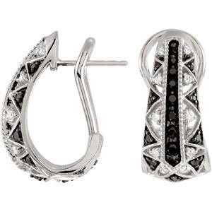   . Pair 1/2 Ct Tw Black & White Diamond Earrings In 14K White Gold
