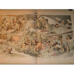  1890 Judge Lithograph James Blaine in the Political Surf 