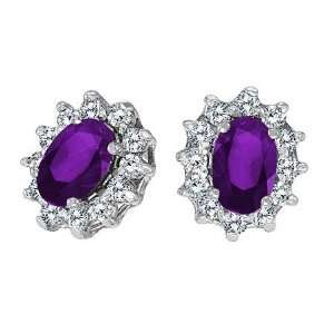 Oval Amethyst and Diamond Earrings 14K White Gold (1.25tcw 