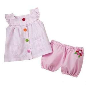   Sleeve Top and Bloomer Set Pink with Colorful Buttons (3 Months) Baby