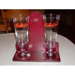  Budweiser Beer Glasses and Wall Holder 