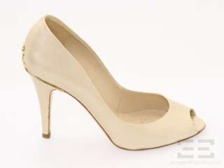 Chanel Light Beige Patent Leather Peep Toe Heels, 08C Size 39  