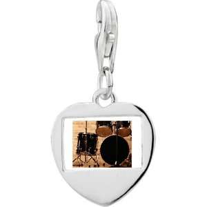   Silver Rock And Roll Drums Photo Heart Frame Charm Pugster Jewelry